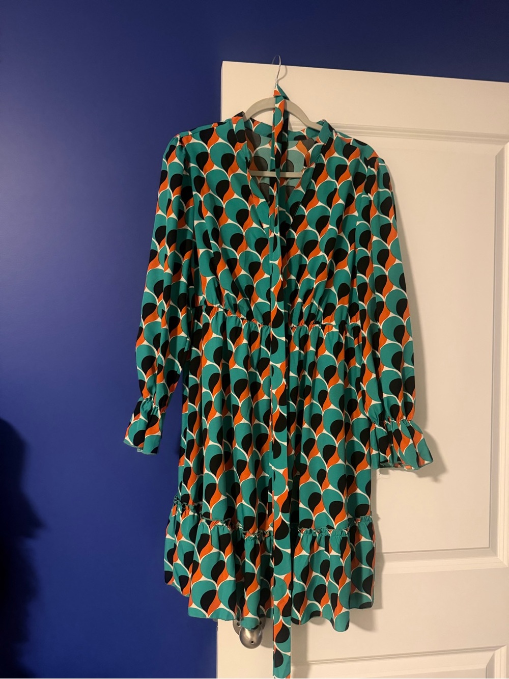 SHEIN Teal, Orange & Black Geometric Midi Dress